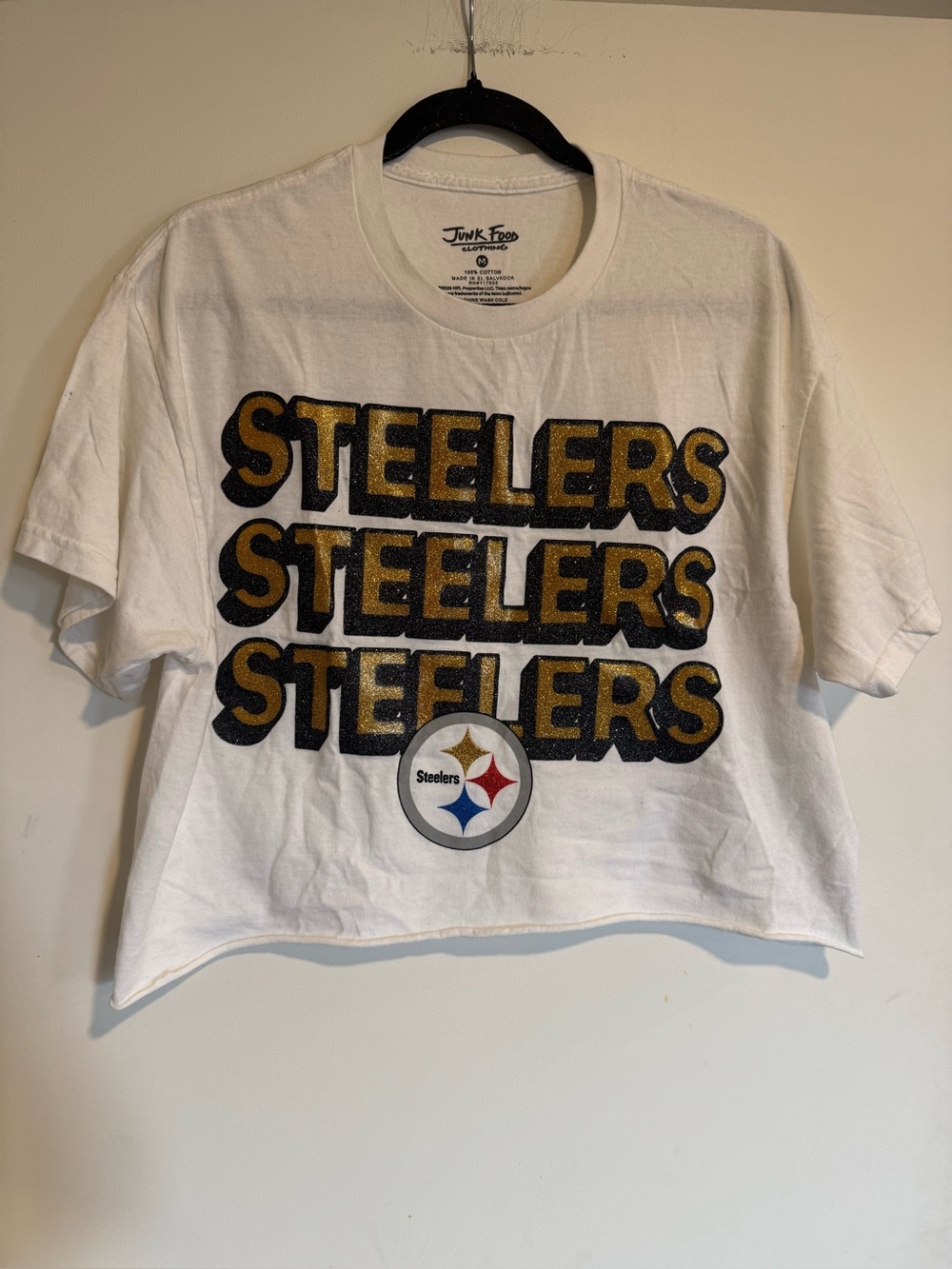 NWT Junk Food Pittsburgh Steelers Glitter Crop Tee White M